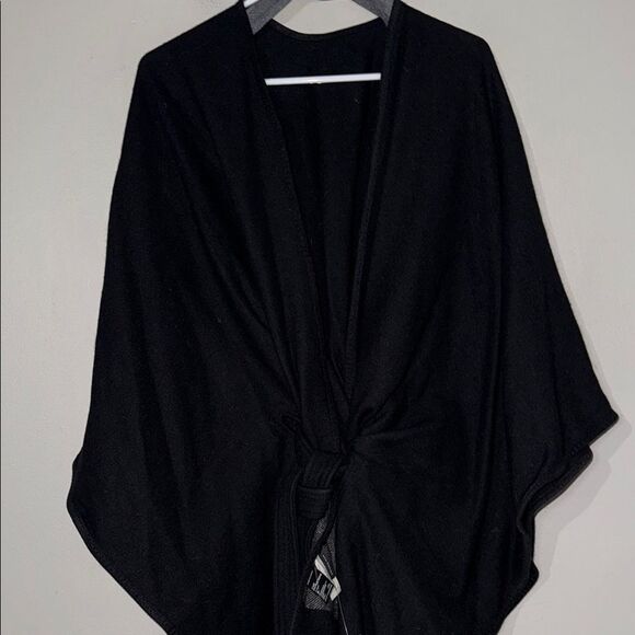 Ann Taylor Black Poncho Shrug Sweater with Asymmetrical Drape - Picture 6 of 11